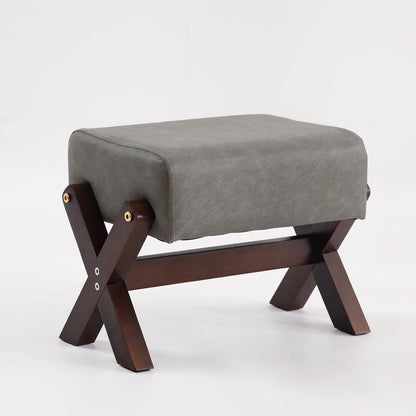 Modern Minimalist Rectangular Rubberwood Sponge Fabric PU Leather Footstool Armless Backless For Living Room