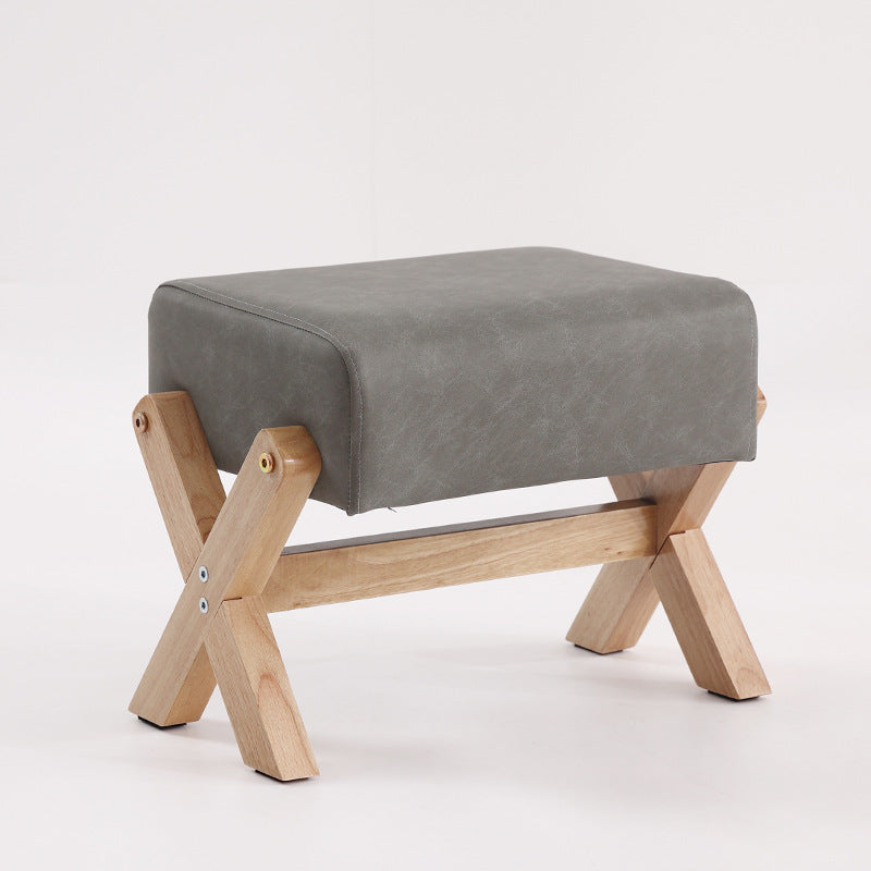 Modern Minimalist Rectangular Rubberwood Sponge Fabric PU Leather Footstool Armless Backless For Living Room