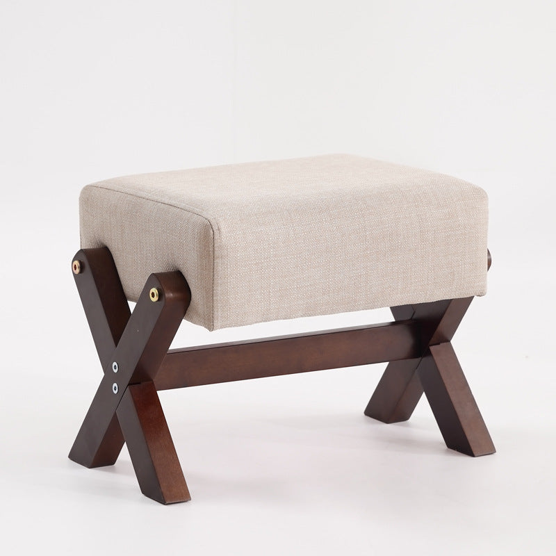 Modern Minimalist Rectangular Rubberwood Sponge Fabric PU Leather Footstool Armless Backless For Living Room