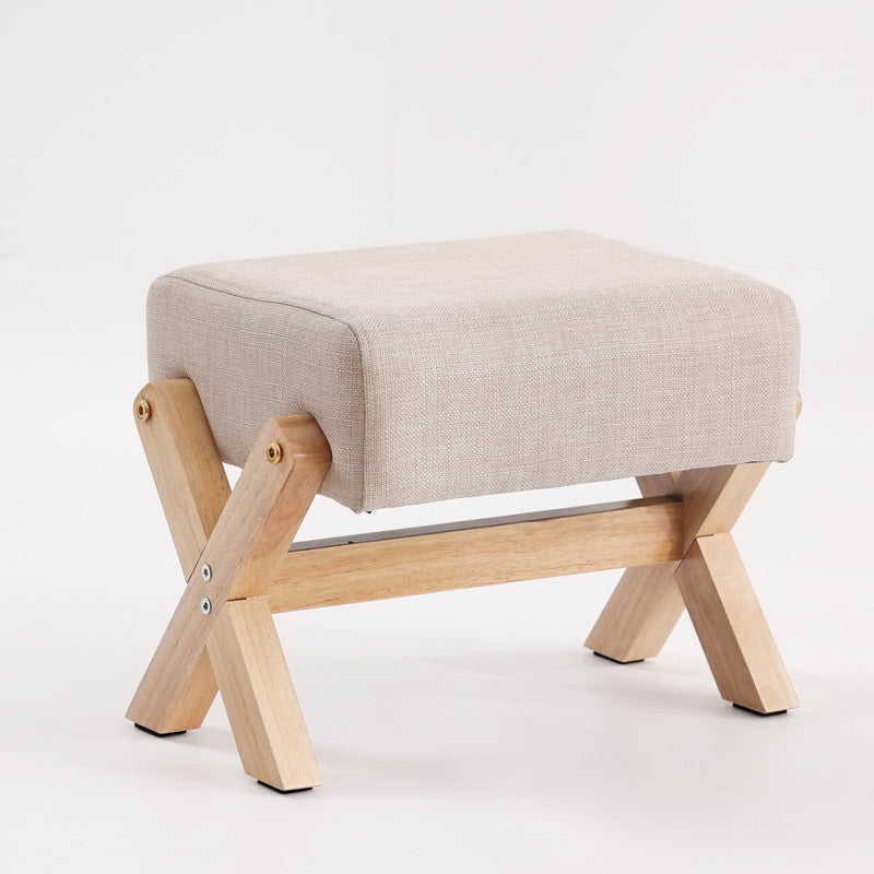 Modern Minimalist Rectangular Rubberwood Sponge Fabric PU Leather Footstool Armless Backless For Living Room