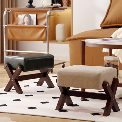 Modern Minimalist Rectangular Rubberwood Sponge Fabric PU Leather Footstool Armless Backless For Living Room
