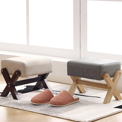 Modern Minimalist Rectangular Rubberwood Sponge Fabric PU Leather Footstool Armless Backless For Living Room