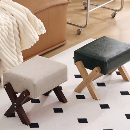 Modern Minimalist Rectangular Rubberwood Sponge Fabric PU Leather Footstool Armless Backless For Living Room
