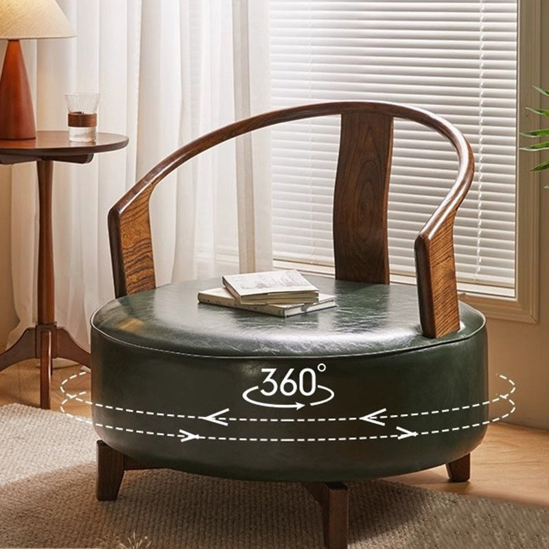 Contemporary Nordic Round Beech PU Leather Sponge Swivel Accent Chair Backrest Armless For Living Room