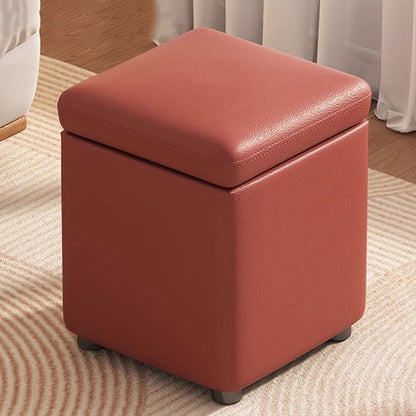 Modern Minimalist Flower Square Storable Solid Wood Synthetic Fabric Sponge Low Stool Backless Armless For Living Room