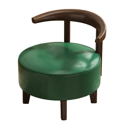 Traditional Vintage Round Rubberwood Faux Oil-Waxed Leather Sponge Swivel Accent Chair Backrest  Armless For Living Room