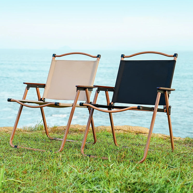 Modern Minimalist Rectangle Beech Wood Carbon Steel Oxford Fabric Outdoor Foldable Camping Chair Backrest Armrest For Garden