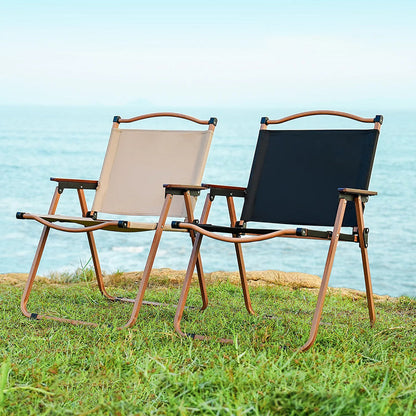 Modern Minimalist Rectangle Beech Wood Carbon Steel Oxford Fabric Outdoor Foldable Camping Chair Backrest Armrest For Garden