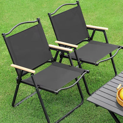 Modern Minimalist Rectangle Beech Wood Carbon Steel Oxford Fabric Outdoor Foldable Camping Chair Backrest Armrest For Garden