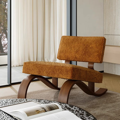 Traditional Rustic Rectangular Sled Carbon Steel Chenille Fleece Sponge Accent Chair Backrest Armless For Living Room