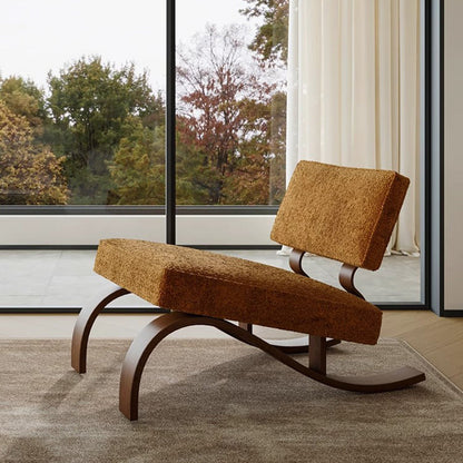 Traditional Rustic Rectangular Sled Carbon Steel Chenille Fleece Sponge Accent Chair Backrest Armless For Living Room