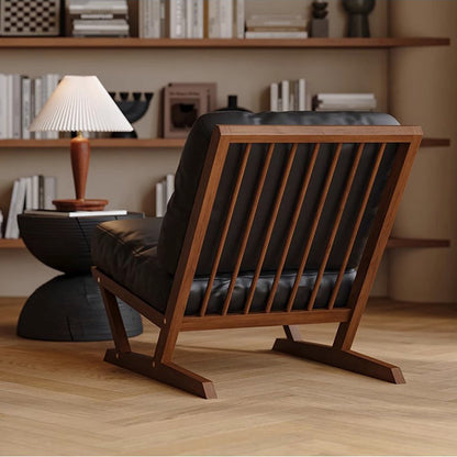 Contemporary Scandinavian Rectangular Oak Faux Nappa Leather Sponge Accent Chair Backrest Armless For Living Room