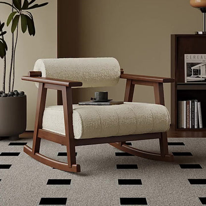 Contemporary Retro A-Shape Cylindrical Rubberwood Corduroy Sherpa Fabric Sponge Accent Chair Backrest Armrest For Living Room