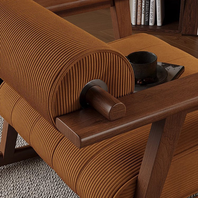 Contemporary Retro A-Shape Cylindrical Rubberwood Corduroy Sherpa Fabric Sponge Accent Chair Backrest Armrest For Living Room
