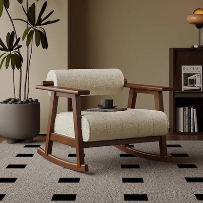 Contemporary Retro A-Shape Cylindrical Rubberwood Corduroy Sherpa Fabric Sponge Accent Chair Backrest Armrest For Living Room