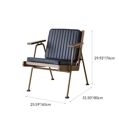Contemporary Industrial Rectangular Iron Ash Wood Faux Oil Wax Leather Sponge Accent Chair Backrest Armrest For Living Room
