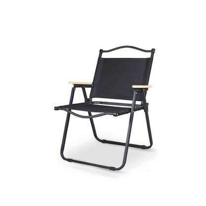 Modern Minimalist Rectangle Outdoor Carbon Steel Aluminum Alloy Beech Wood Oxford Fabric PET Foldable Portable Detachable Camping Chair Backrest Armrest For Garden