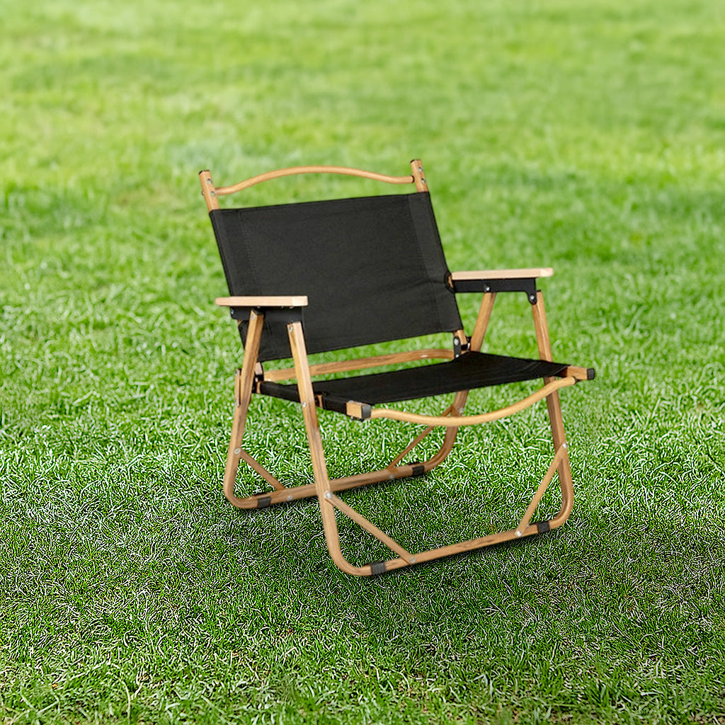Modern Minimalist Rectangle Outdoor Carbon Steel Aluminum Alloy Beech Wood Oxford Fabric PET Foldable Portable Detachable Camping Chair Backrest Armrest For Garden
