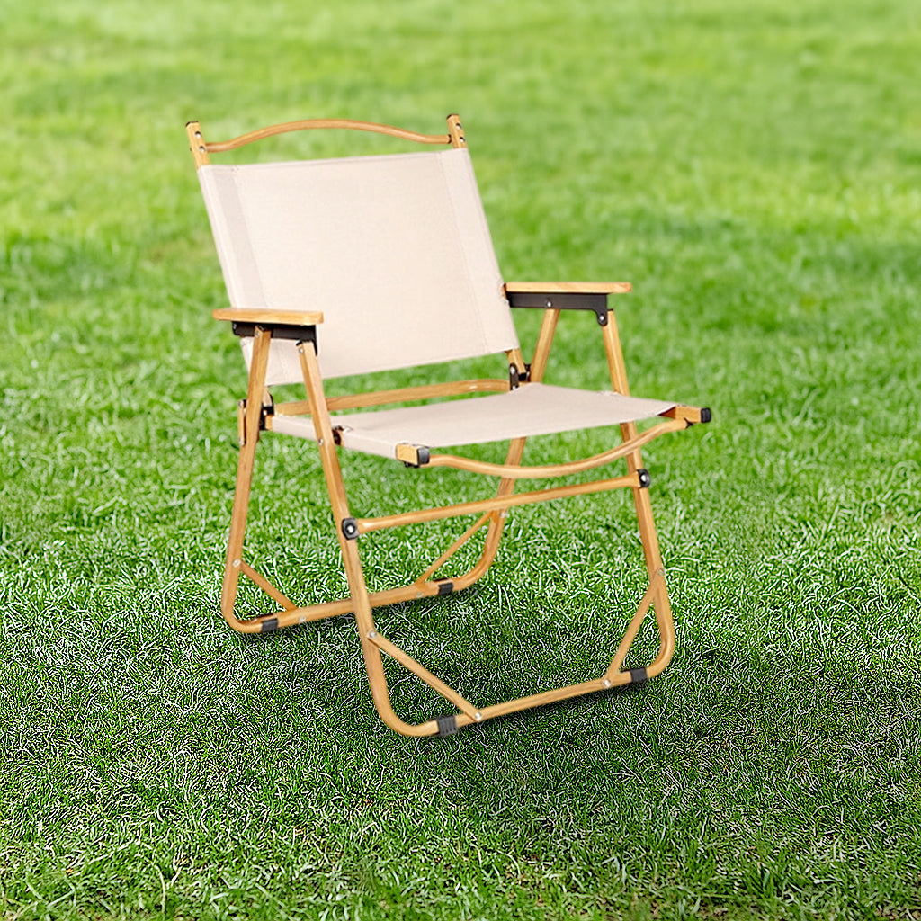 Modern Minimalist Rectangle Outdoor Carbon Steel Aluminum Alloy Beech Wood Oxford Fabric PET Foldable Portable Detachable Camping Chair Backrest Armrest For Garden
