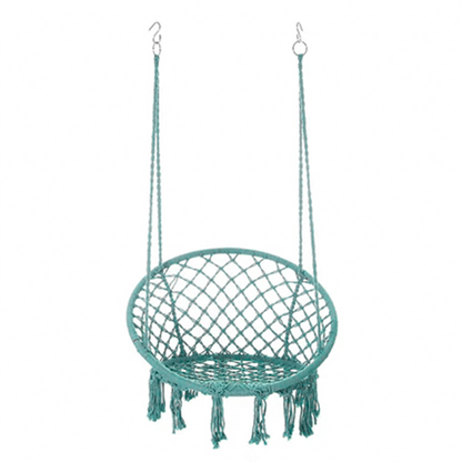 Contemporary Coastal Round Cotton Rope Steel Outdoor Hanging Chair Backrest Armless For Garden