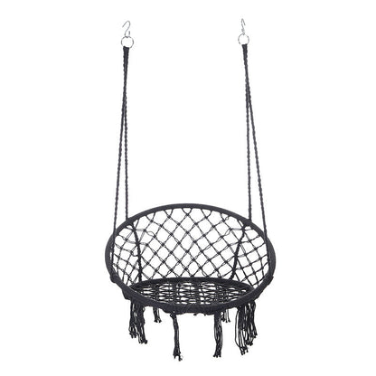 Contemporary Coastal Round Cotton Rope Steel Outdoor Hanging Chair Backrest Armless For Garden