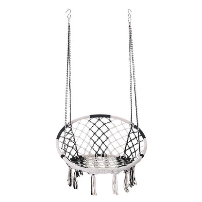 Contemporary Coastal Round Cotton Rope Steel Outdoor Hanging Chair Backrest Armless For Garden
