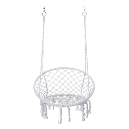 Contemporary Coastal Round Cotton Rope Steel Outdoor Hanging Chair Backrest Armless For Garden