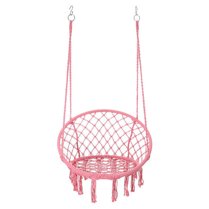 Contemporary Coastal Round Cotton Rope Steel Outdoor Hanging Chair Backrest Armless For Garden