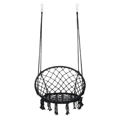 Contemporary Coastal Round Cotton Rope Steel Outdoor Hanging Chair Backrest Armless For Garden