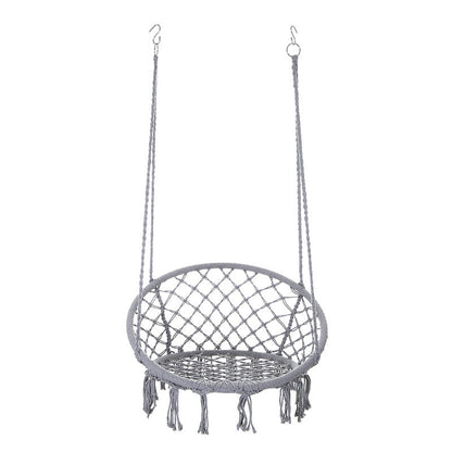 Contemporary Coastal Round Cotton Rope Steel Outdoor Hanging Chair Backrest Armless For Garden