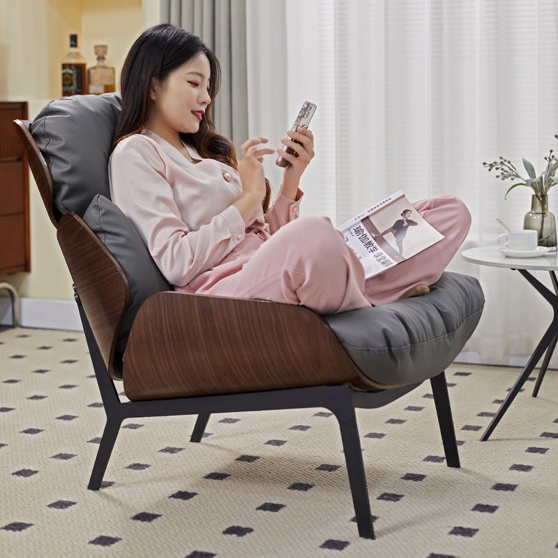 Contemporary Nordic L-Shape Plywood Carbon Steel Cotton PU Leather Accent Chair Backrest Armless For Living Room