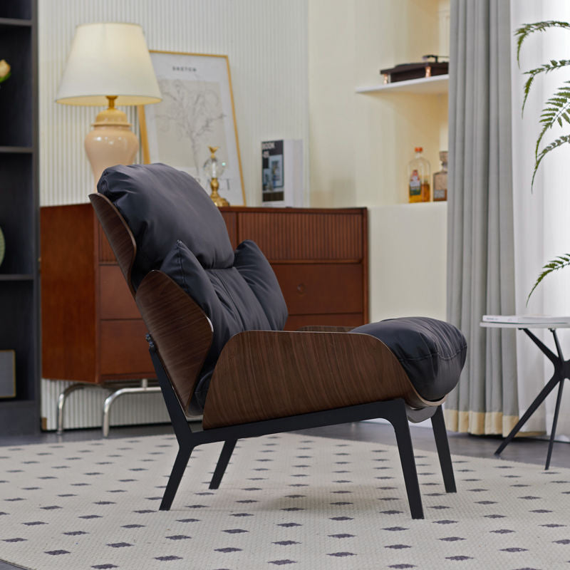 Contemporary Nordic L-Shape Plywood Carbon Steel Cotton PU Leather Accent Chair Backrest Armless For Living Room