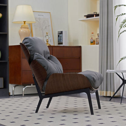 Contemporary Nordic L-Shape Plywood Carbon Steel Cotton PU Leather Accent Chair Backrest Armless For Living Room