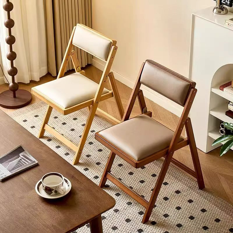 Traditional Japanese Rectangular Foldable Nan Bamboo Faux Leather Sponge Dining Chair Backrest Armless For Dining Room