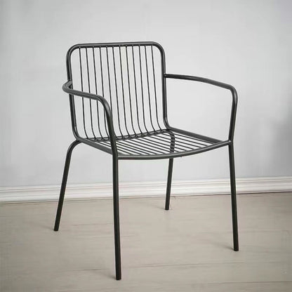 Modern Minimalist Waterproof Rectangular Hollowed-Out Iron Outdoor Dining Chair Backrest Armrest For Dining Room