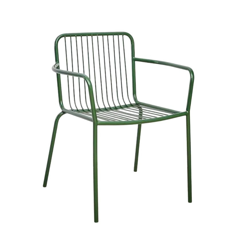 Modern Minimalist Waterproof Rectangular Hollowed-Out Iron Outdoor Dining Chair Backrest Armrest For Dining Room