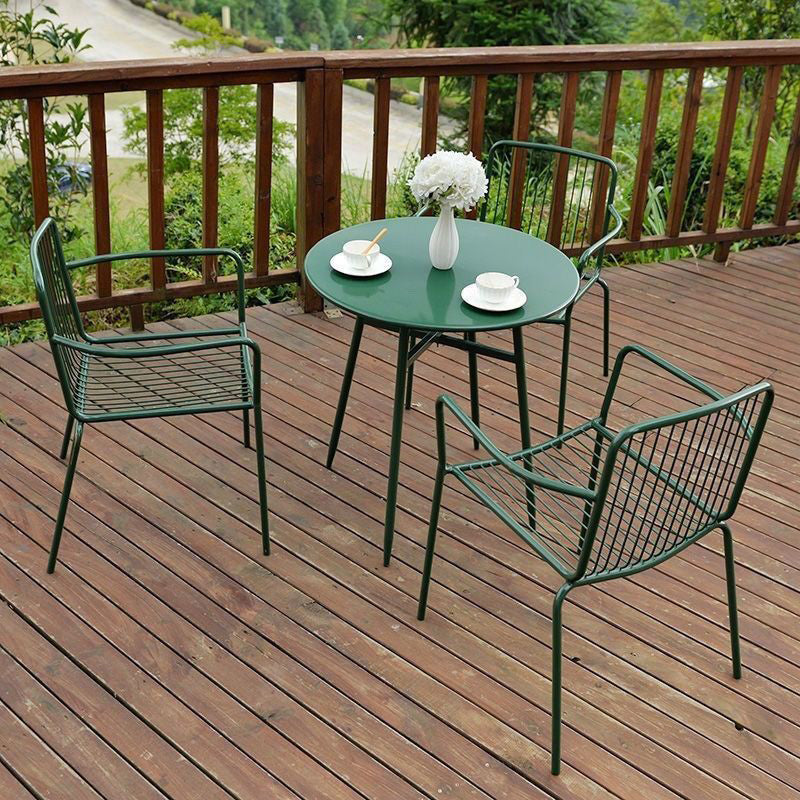 Modern Minimalist Waterproof Rectangular Hollowed-Out Iron Outdoor Dining Chair Backrest Armrest For Dining Room