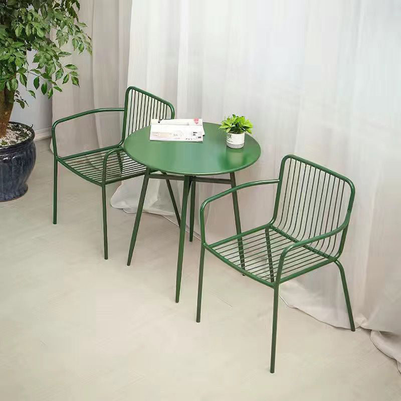 Modern Minimalist Waterproof Rectangular Hollowed-Out Iron Outdoor Dining Chair Backrest Armrest For Dining Room