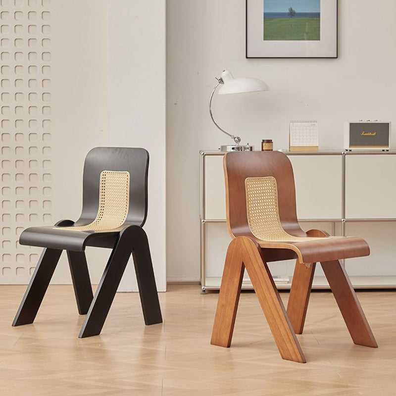 Traditional Vintage Arc V-Shape Rubberwood Bentwood Rattan Weaving Dining Chair Backrest Armless For Dining Room