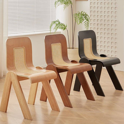 Traditional Vintage Arc V-Shape Rubberwood Bentwood Rattan Weaving Dining Chair Backrest Armless For Dining Room