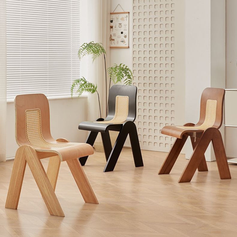 Traditional Vintage Arc V-Shape Rubberwood Bentwood Rattan Weaving Dining Chair Backrest Armless For Dining Room