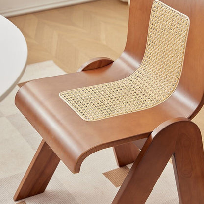 Traditional Vintage Arc V-Shape Rubberwood Bentwood Rattan Weaving Dining Chair Backrest Armless For Dining Room