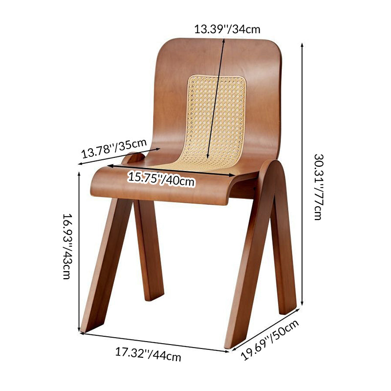Traditional Vintage Arc V-Shape Rubberwood Bentwood Rattan Weaving Dining Chair Backrest Armless For Dining Room