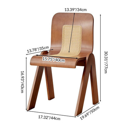 Traditional Vintage Arc V-Shape Rubberwood Bentwood Rattan Weaving Dining Chair Backrest Armless For Dining Room