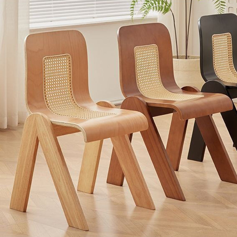Traditional Vintage Arc V-Shape Rubberwood Bentwood Rattan Weaving Dining Chair Backrest Armless For Dining Room