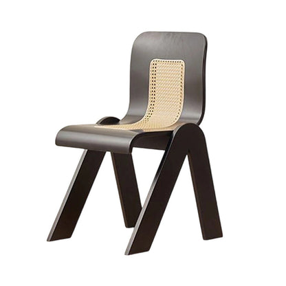 Traditional Vintage Arc V-Shape Rubberwood Bentwood Rattan Weaving Dining Chair Backrest Armless For Dining Room