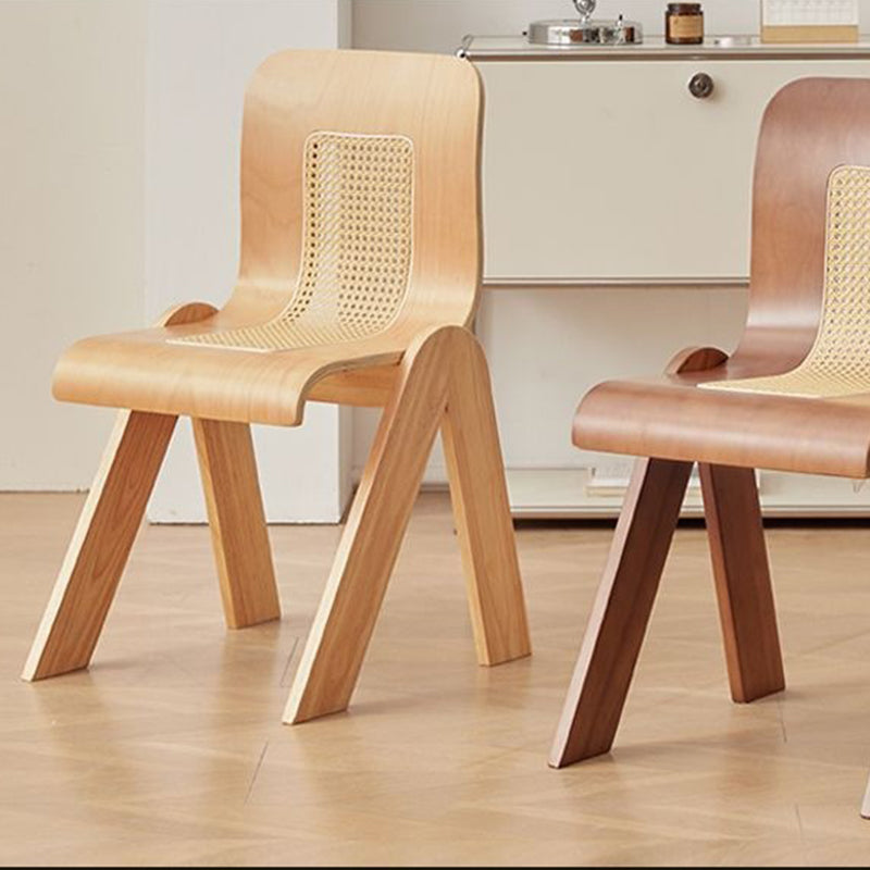 Traditional Vintage Arc V-Shape Rubberwood Bentwood Rattan Weaving Dining Chair Backrest Armless For Dining Room