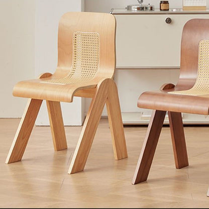 Traditional Vintage Arc V-Shape Rubberwood Bentwood Rattan Weaving Dining Chair Backrest Armless For Dining Room