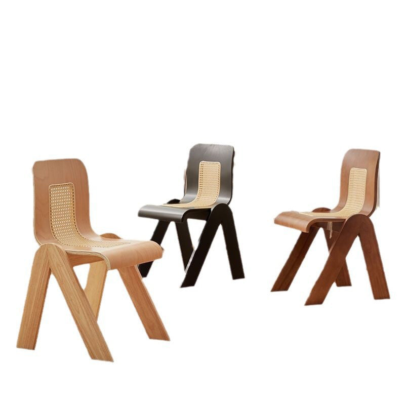 Traditional Vintage Arc V-Shape Rubberwood Bentwood Rattan Weaving Dining Chair Backrest Armless For Dining Room