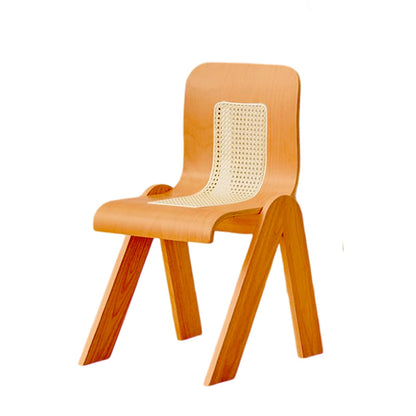 Traditional Vintage Arc V-Shape Rubberwood Bentwood Rattan Weaving Dining Chair Backrest Armless For Dining Room